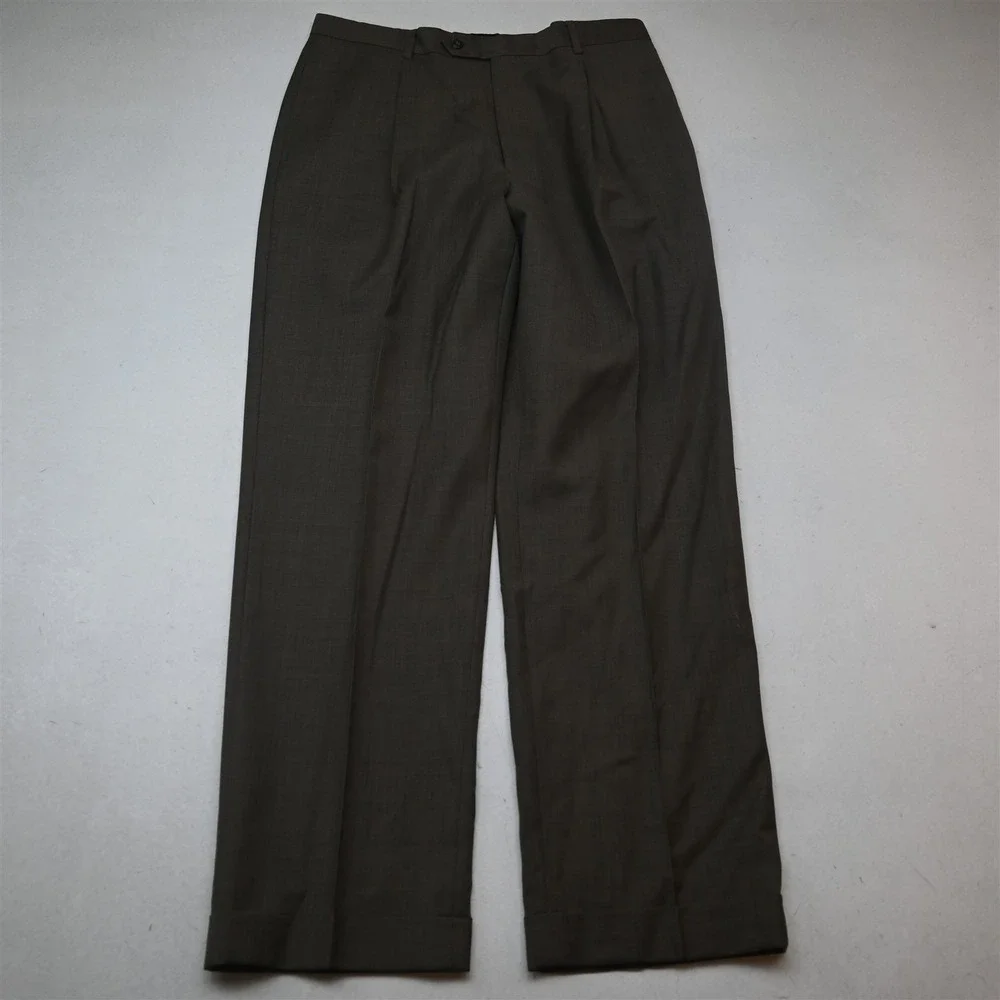 Vty Y2K 2000s Boxy 38R 32x30 Brown Sharkskin 100% Wool Mens Jacket Pants Suit